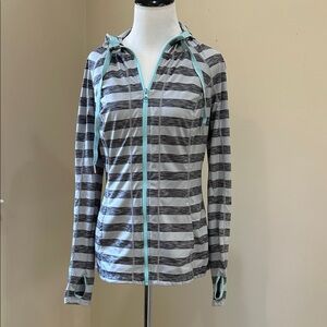 lukka Gray Striped Zip Hoodie with Mint Trim